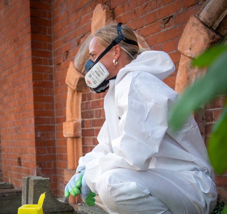 Lauren Baker on set in PPE